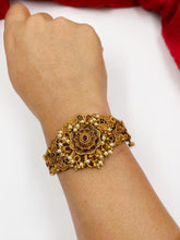 Antique Golden Broad Kada With Pearl Ghungroo For Ladies By Gehna Shop Bracelets